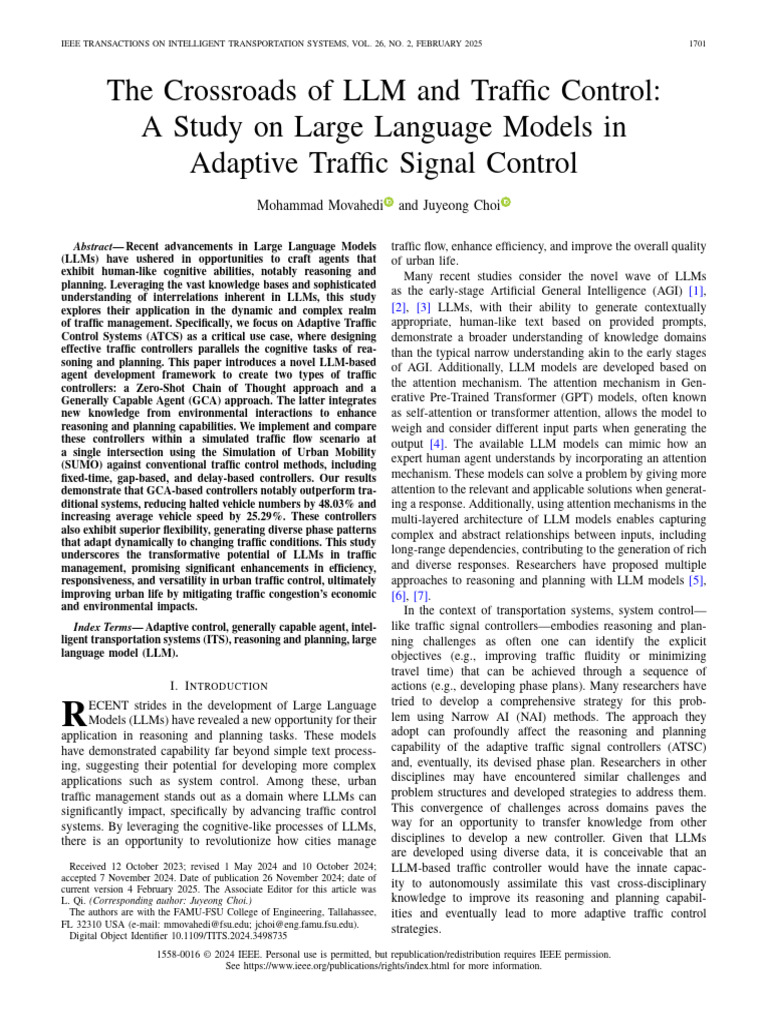 LLM Adaptive Control IEEE 2025 | PDF | Traffic | Simulation