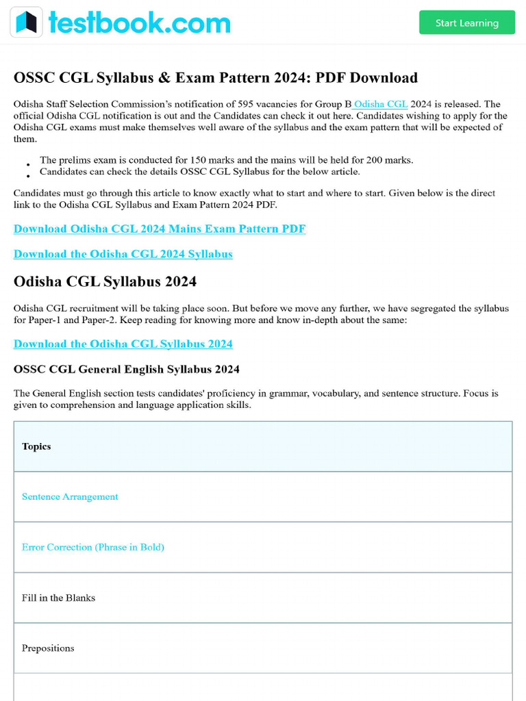 OSSC CGL Syllabus & Exam Pattern 2024 - PDF Download | PDF