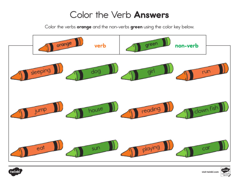 Answers Color The Verb | PDF