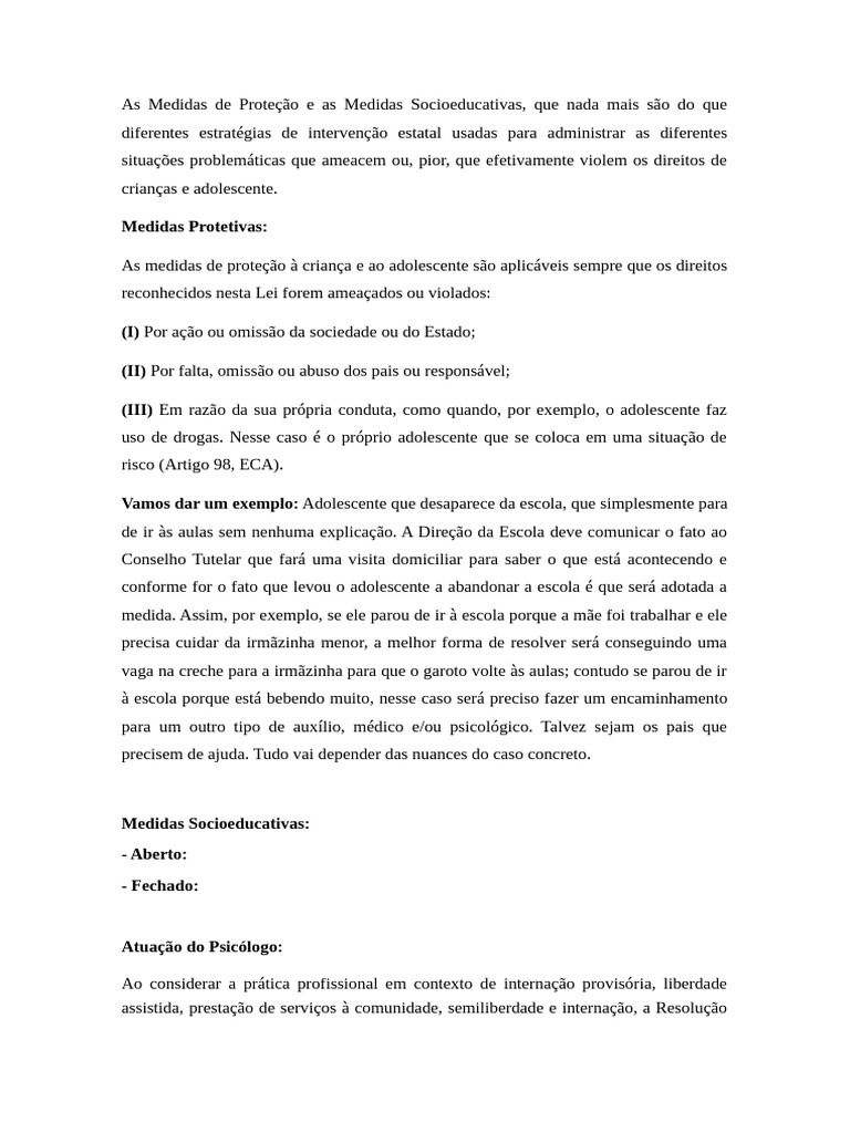 Medidas de Proteção e Socioeducativas para Jovens | PDF