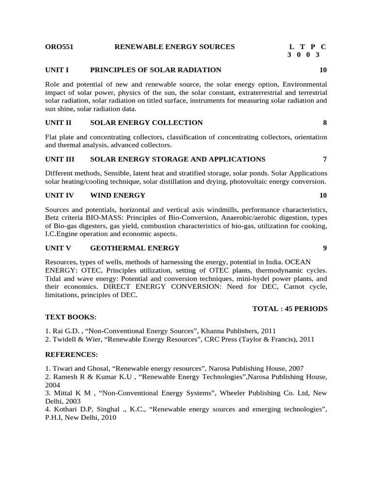 Renewable Energy Course Syllabus | PDF | Energy Development | Renewable ...