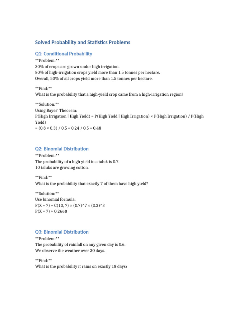 Solved Probability Statistics Problems | PDF | Probability ...
