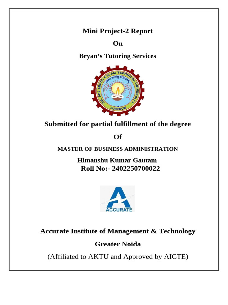 Bryan's Tutoring Services Project Report | PDF | Educational Stages