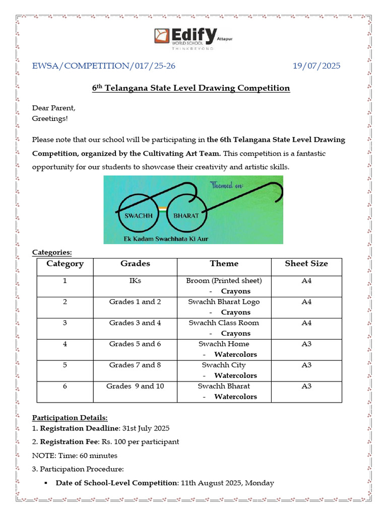 Telangana State Drawing Competition 2025 | PDF
