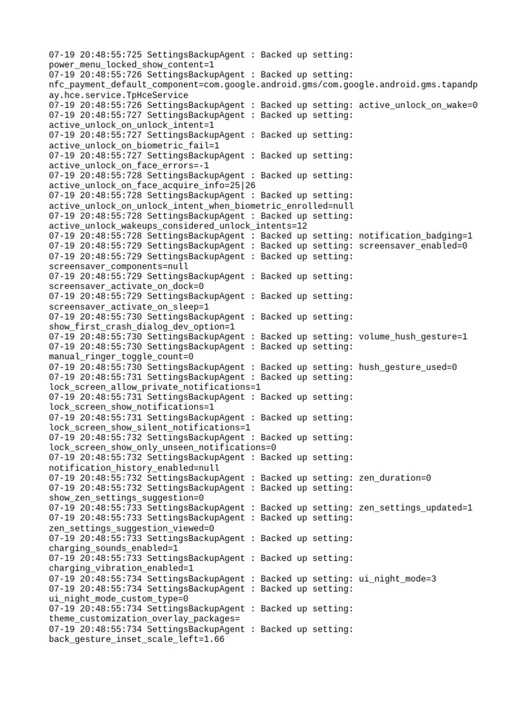 Android Settings Backup Log Details | PDF | Computing | Computing Platforms