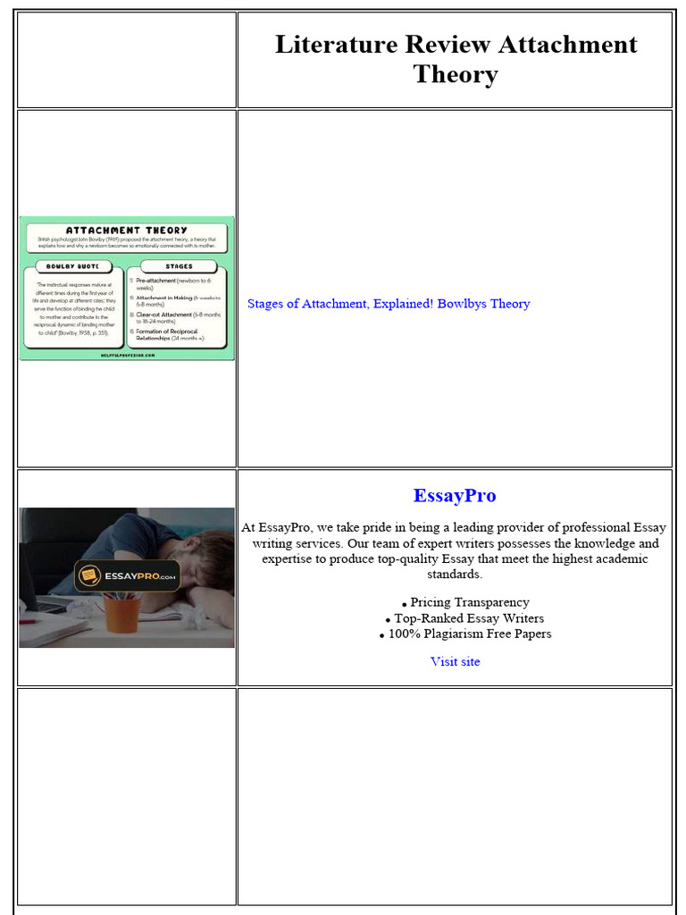 Literature Review Attachment Theory | PDF | Attachment Theory | Psychology