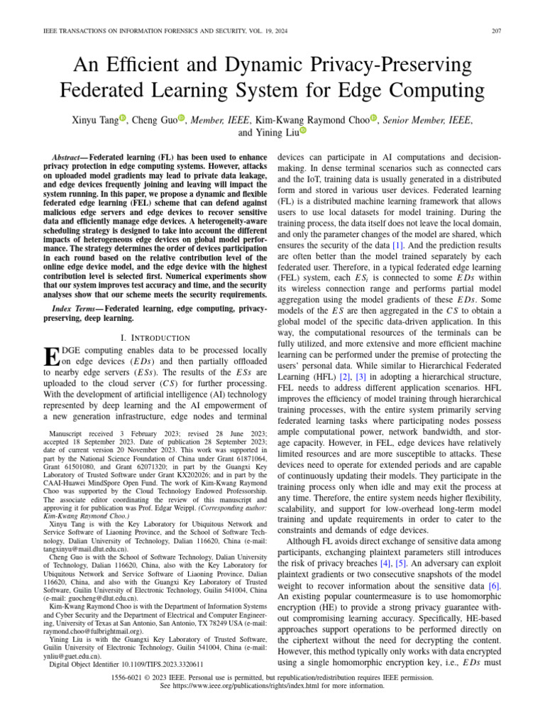 Dynamic Privacy-Preserving Federated Learning | PDF | Encryption | Key ...