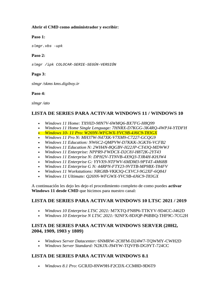 Activar Windows 11 desde CMD | PDF | Windows 10 | Equipo de oficina