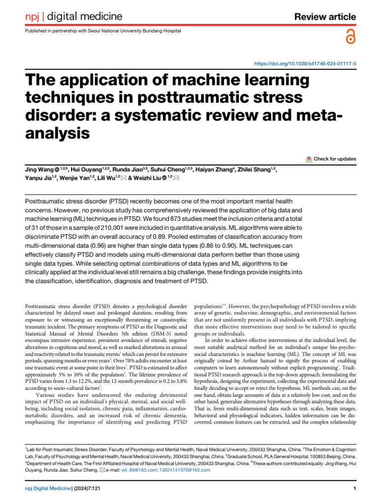 Machine Learning in PTSD Analysis | PDF | Machine Learning | Mental ...