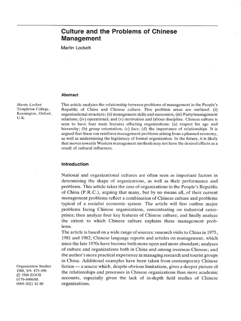 Culture and The Problems of Chinese Management | PDF