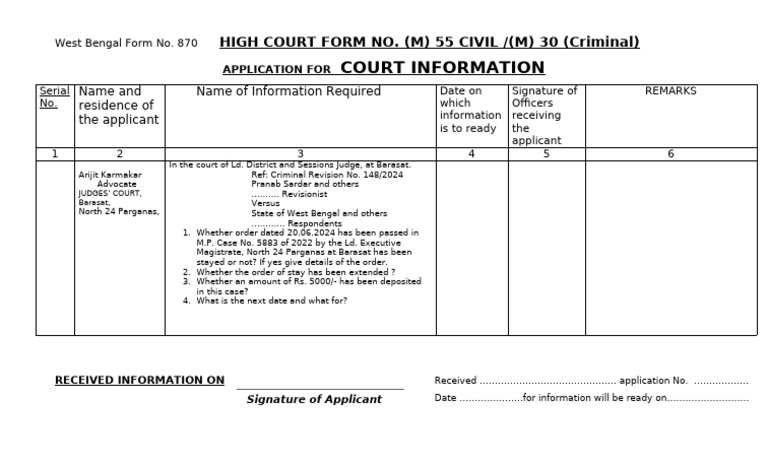 High Court Application for Information | PDF