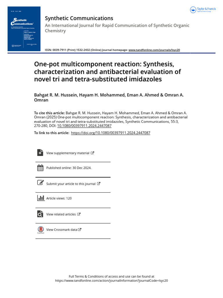 One-pot Multicomponent Reaction Synthesis Characterization and ...
