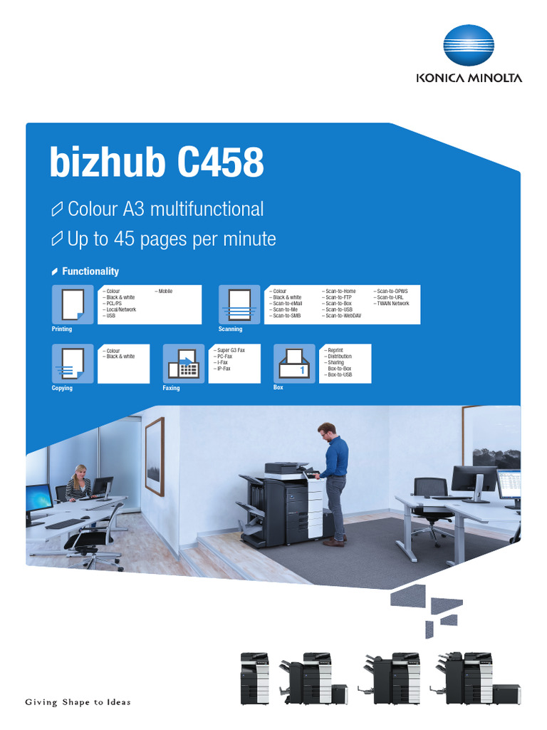 bizhub C458 Multifunction Printer Overview | PDF | Image Scanner | Fax