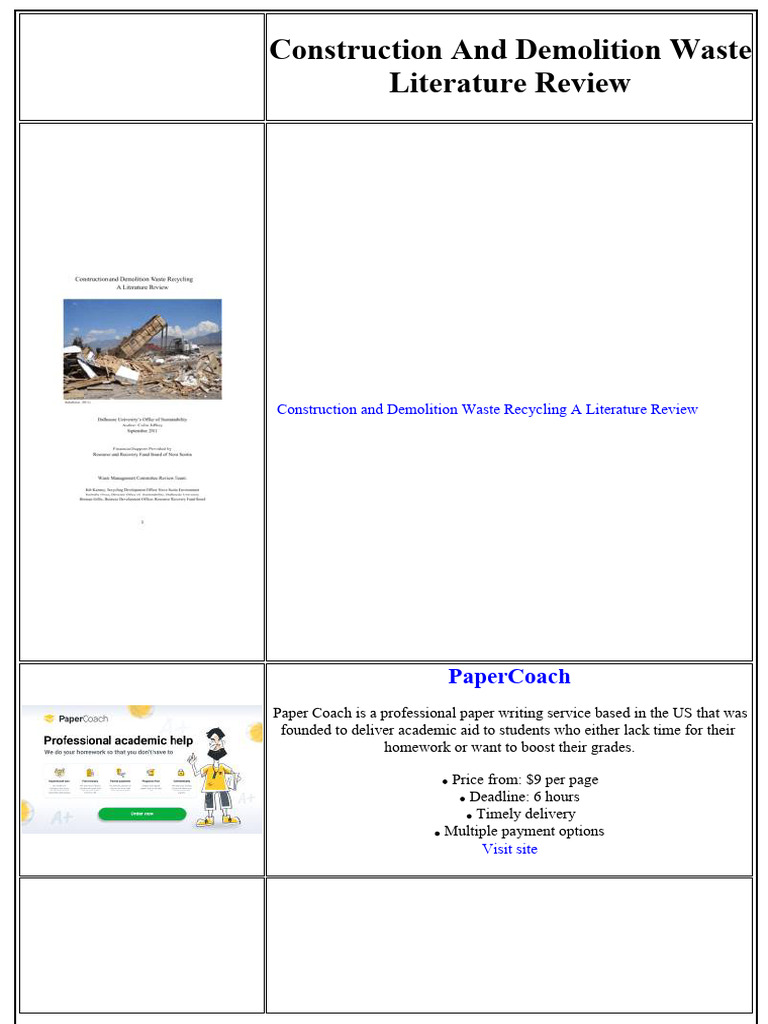 Construction and Demolition Waste Literature Review | PDF | Recycling | Waste Management