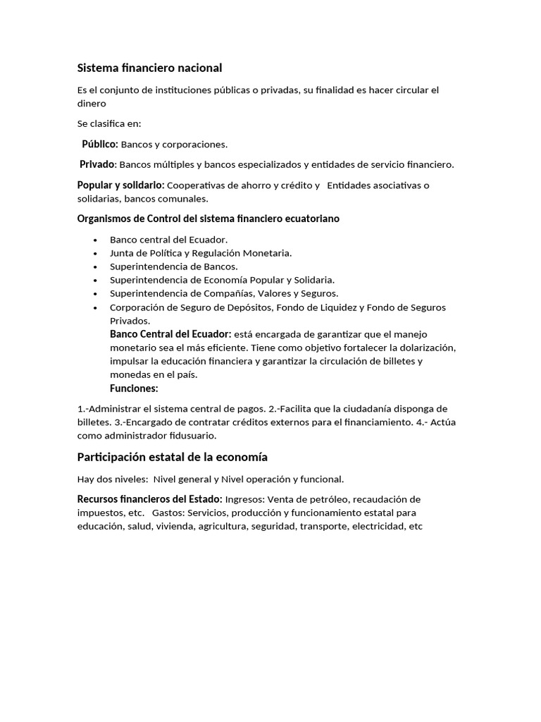 Sistema Financiero Nacional | PDF | Bancos | Sistema financiero