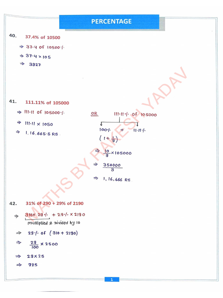 Percentage Notes Class-7 | PDF