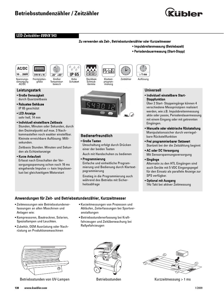 Datasheet 120714 Kuebler Automation Codix 543 10 30 VDC Time Counter ...