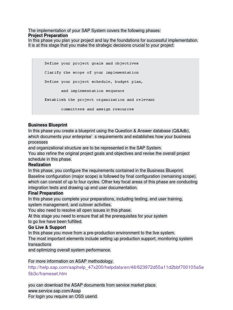 SAP Implementation Phases Overview | PDF | Business | Finance & Money ...
