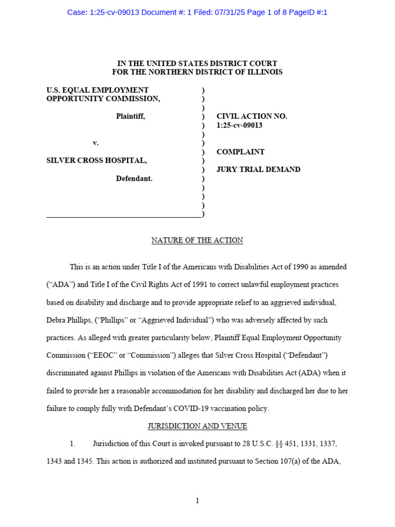 EEOC vs. Silver Cross Hospital: ADA Case | PDF | Americans With ...