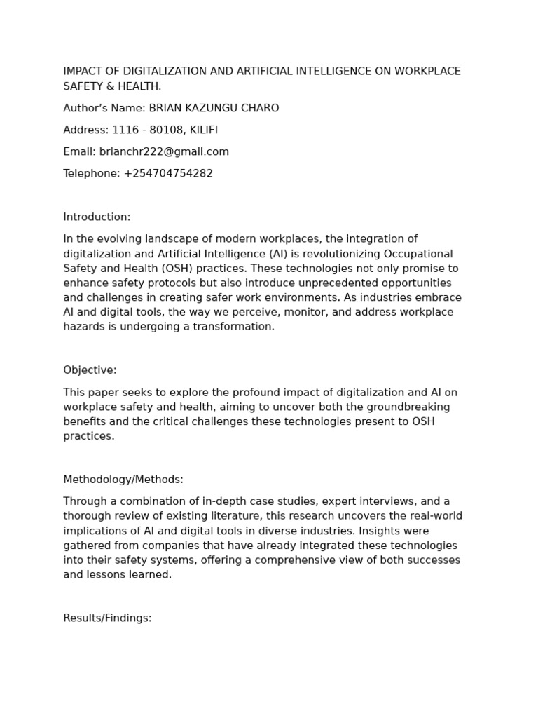 Charo - Impact of Digitalization and Artificial Intelligence On ...
