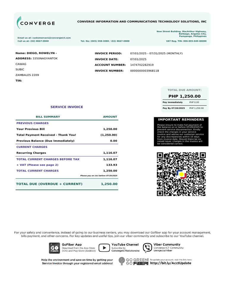 Internet Bill Receipt - July 2025 | PDF | Invoice | Receipt