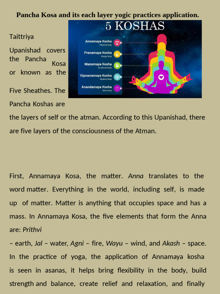 Pancha Kosa and Its Each Layer Yogic Practices Application | PDF ...