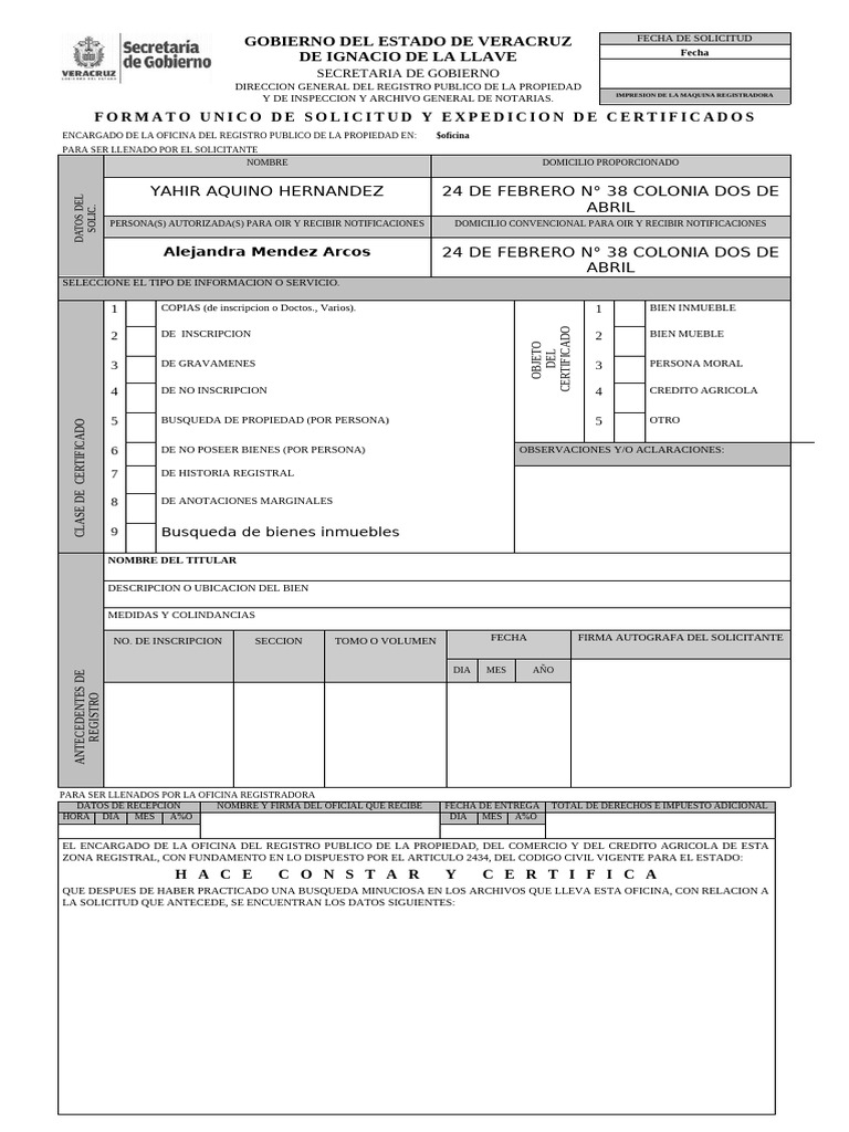 Solicitud de Certificados en Veracruz | PDF
