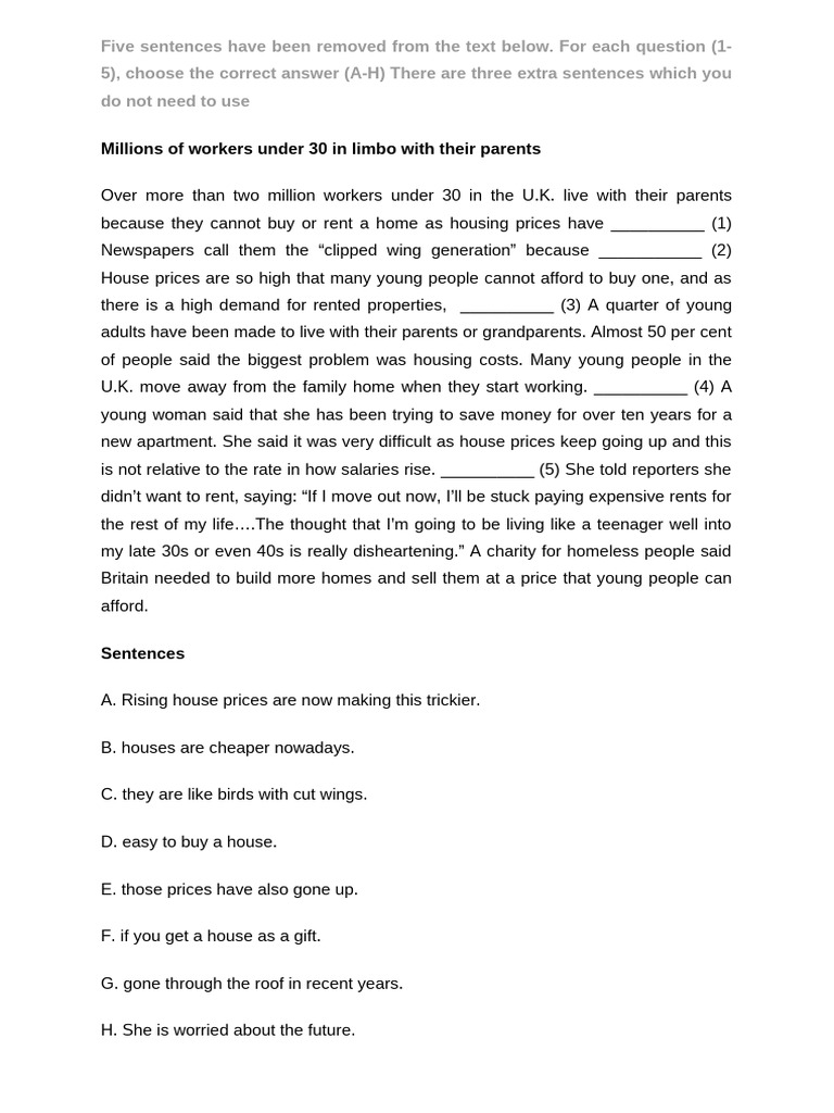 B1 Reading Part 4 Gapped Text Practice Test - Millions of Workers | PDF