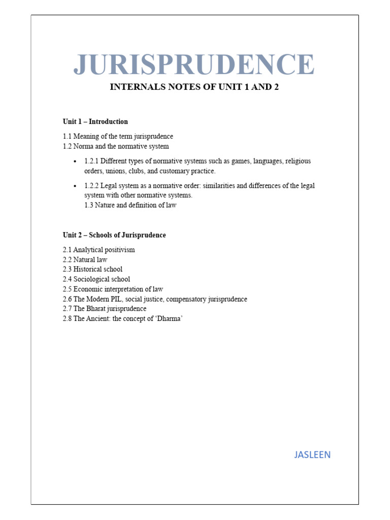 Jurisprudence Notes: Units 1 & 2 Overview | PDF | Jurisprudence ...