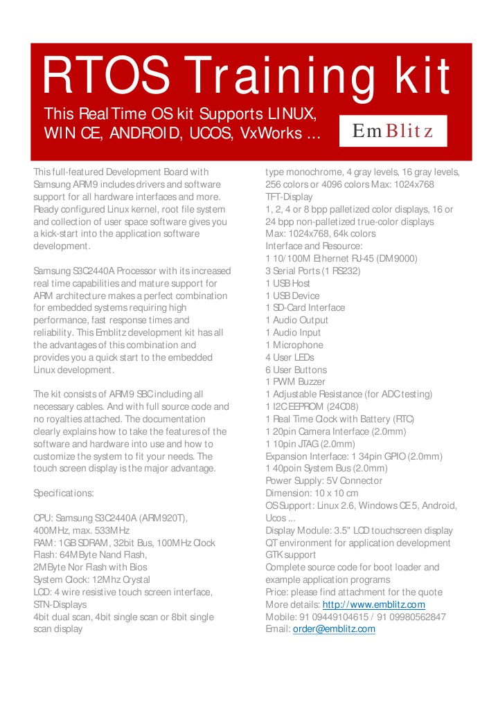 EmBlitz S3C2440A RTOS Development Kit | PDF