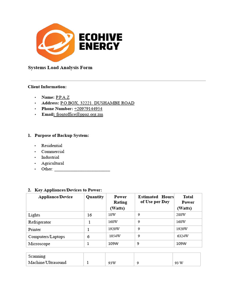 Backup Power System Load Analysis Form | PDF | Power Inverter ...