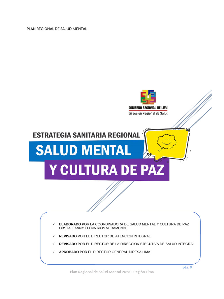 Plan de Salud Mental 2023 Lima | PDF | Salud mental | Trastorno mental