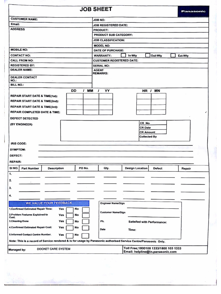 Blank Jobsheet | PDF