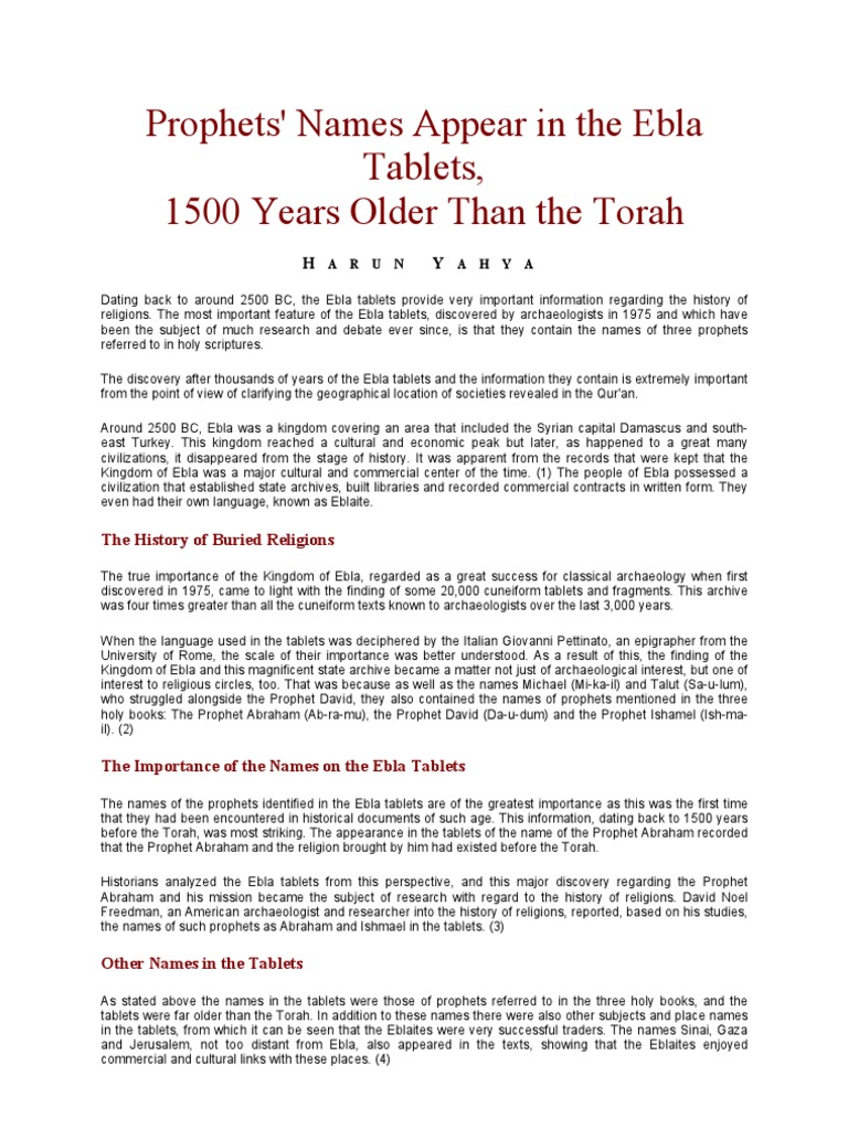 Prophets Names Appear in The Ebla Tablets 1500 Years Older Than The