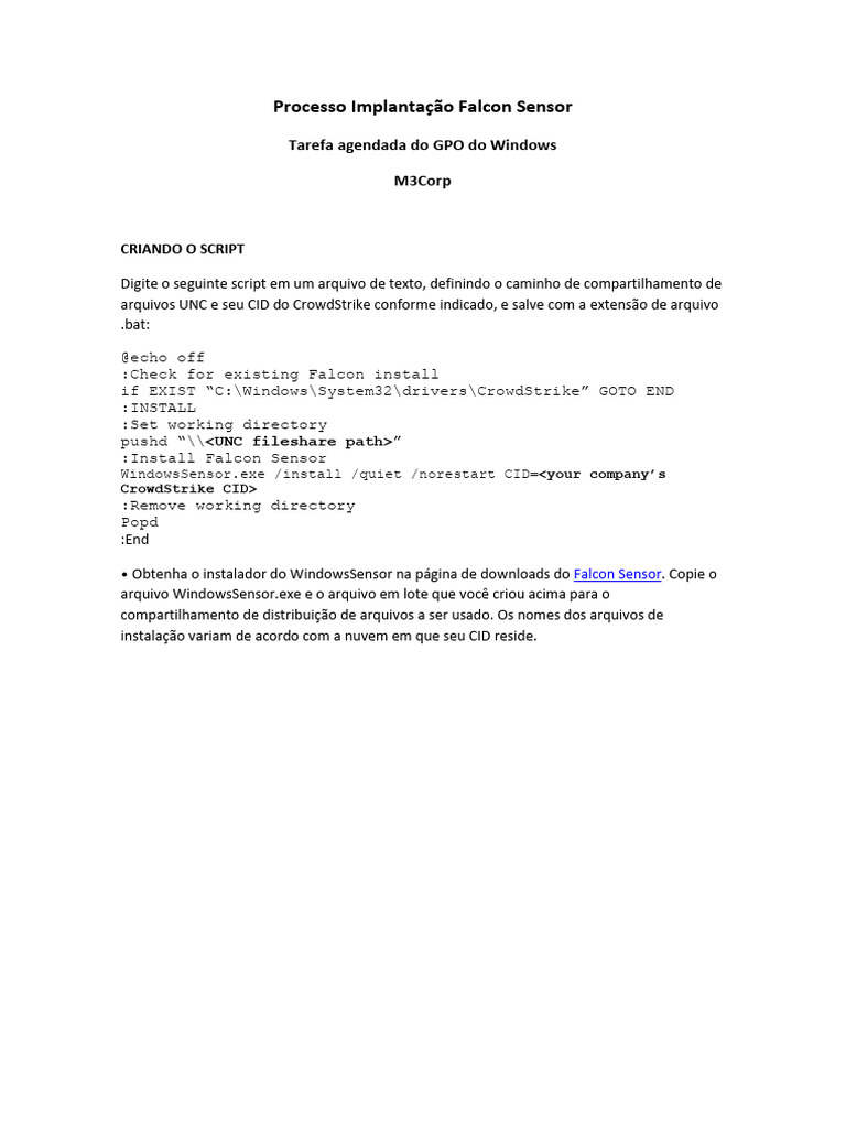 Implantação do Falcon Sensor via GPO | PDF | Janela (informática ...