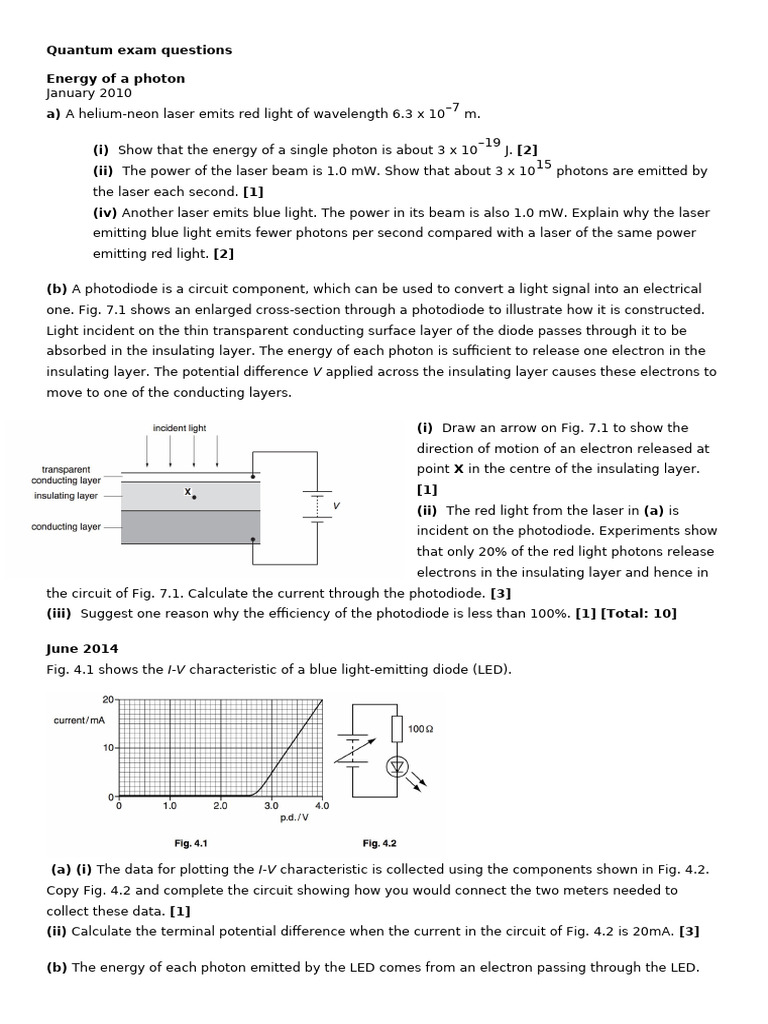 Quantum Physics Exam Questions and Solutions | PDF | Electron | Light ...