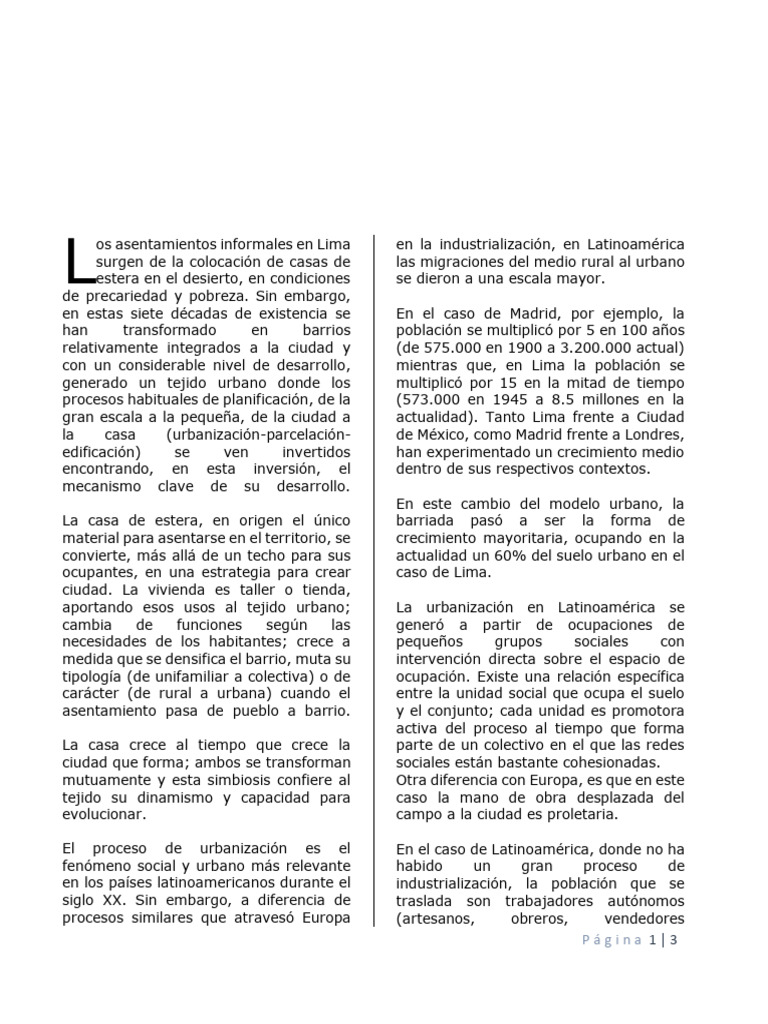 Asentamientos informales en Lima: evolución urbana | PDF | Ciudad ...