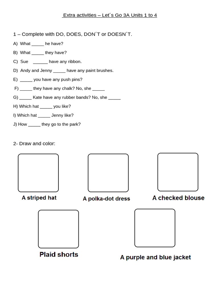 Extra Activities for Let’s Go 3A Units 1-4 | PDF