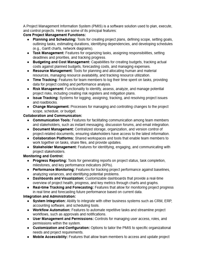 Key Features of PMIS Explained | PDF | Project Management | Information ...