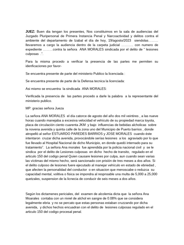 Audiencia por Lesiones Culposas en Izabal | PDF | Justicia | Crimen y ...