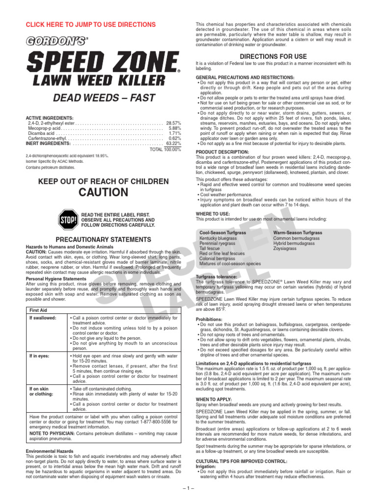 SpeedZone Herbicide Mixing Instructions | PDF | Teaspoon