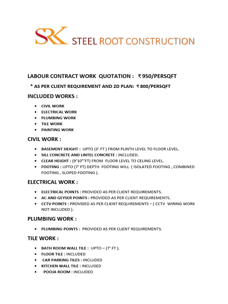 Construction Labour Quotation Format | PDF