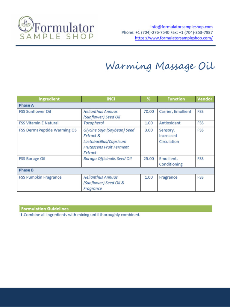 Warming Massage Oil Formula | PDF
