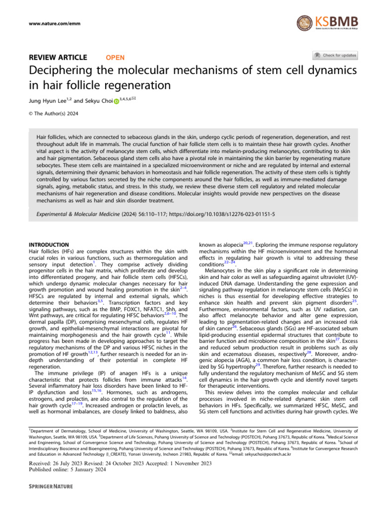 Deciphering The Molecular Mechanisms of Stem Cell Dynamics in Hair ...