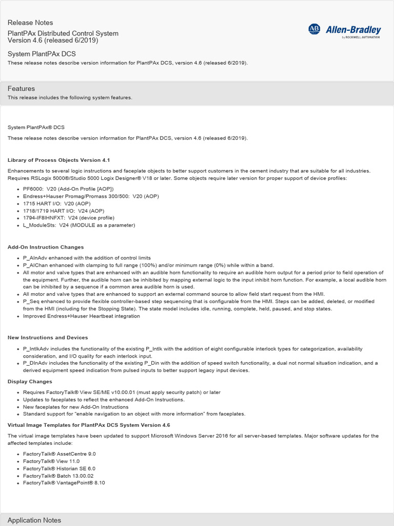 PlantPAx DCS Version 4.6 Release Notes | PDF | Computer Architecture ...