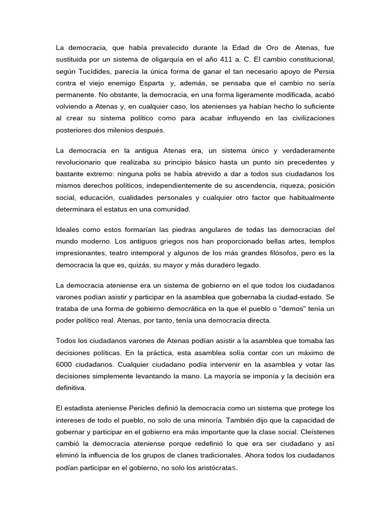 La democracia en la antigua Atenas | PDF | Democracia | Ideologías ...