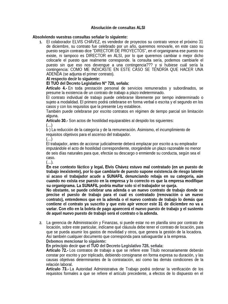 Absolución de Consultas | PDF | Derecho laboral | Outsourcing