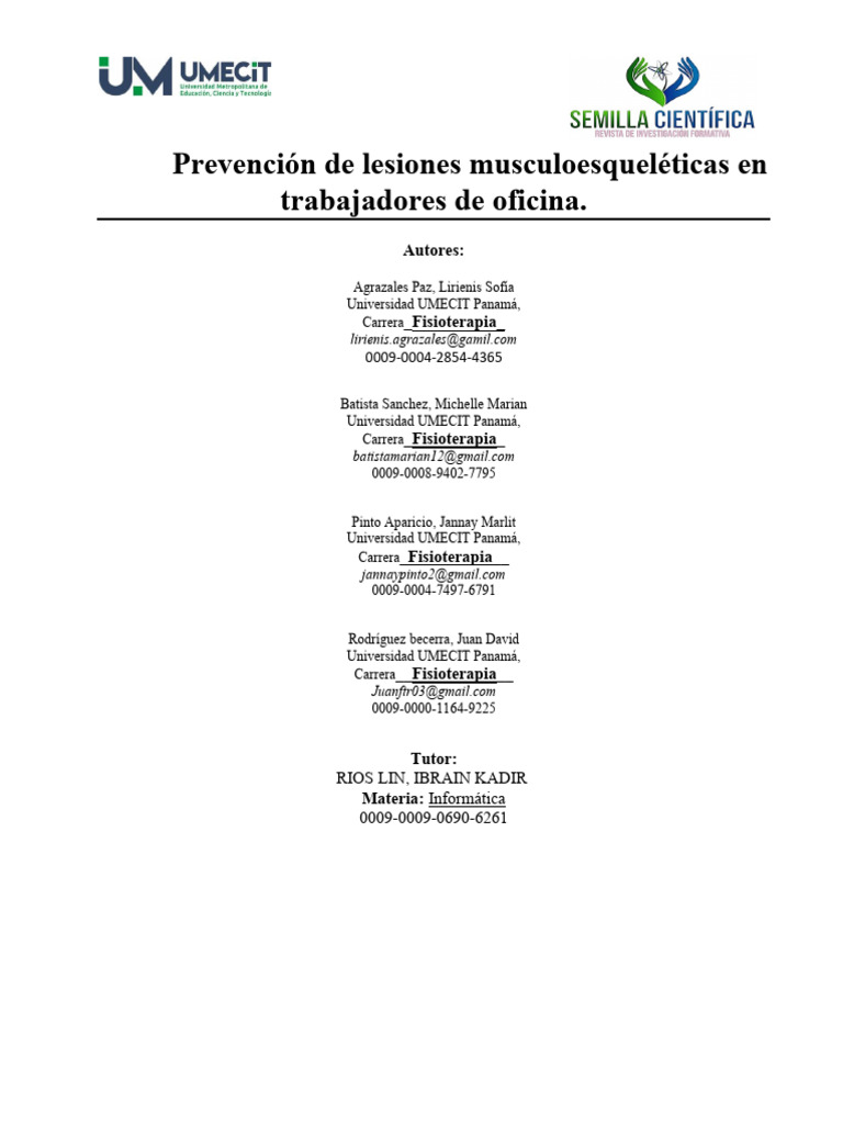 Prevención de Lesiones Musculoesqueléticas en Trabajadores de Oficina ...
