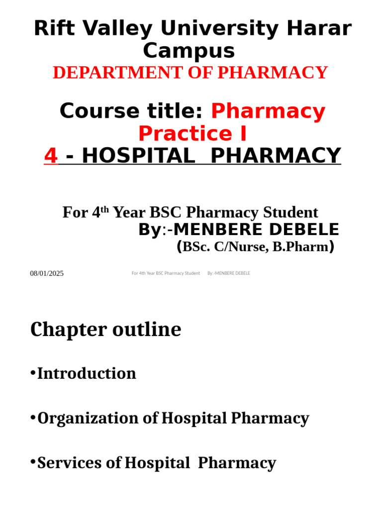Hospital Pharmacy Practice Overview | PDF | Pharmacy | Prescription Drugs