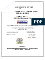 Summer Training Report Trends and Practices of HDFC Bank:-Retail Abnking Conducted at HDFC BANK, Ambala City